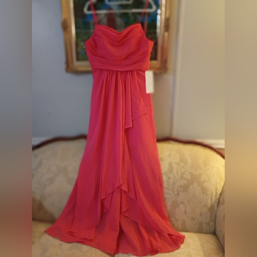 NEW Chiffon High-Low Maxi Pink Dress with Pockets